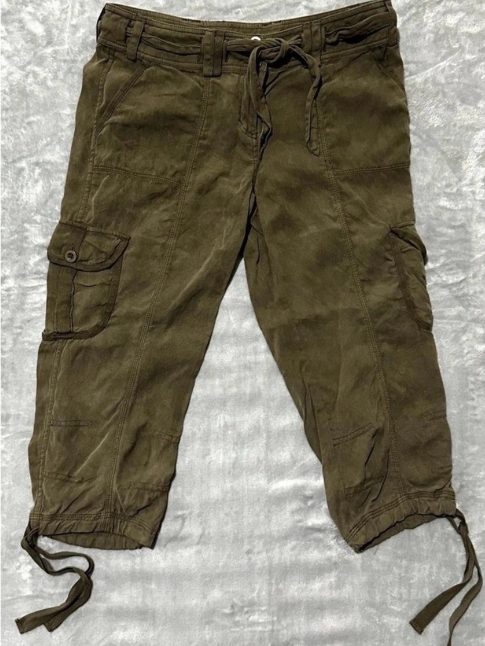 Anthropologie Olive Green Drawstring Cargo Capris